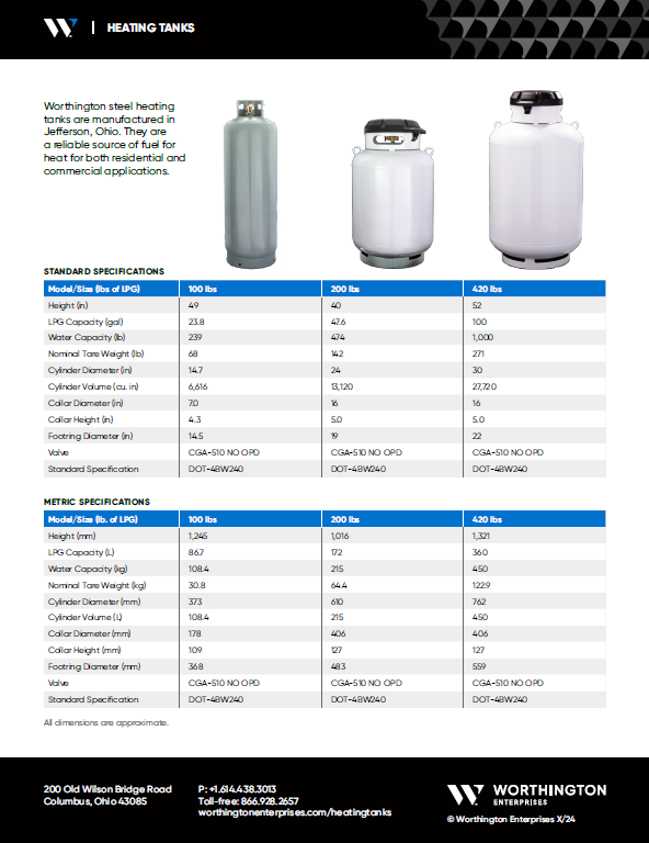 Heating and System Tanks Specification Sheet